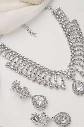 Silver plated American diamond Necklace set