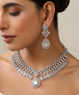 Silver plated American diamond Necklace set 3
