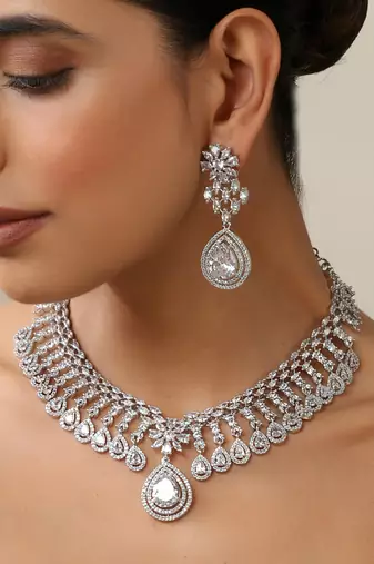 Silver plated American diamond Necklace set