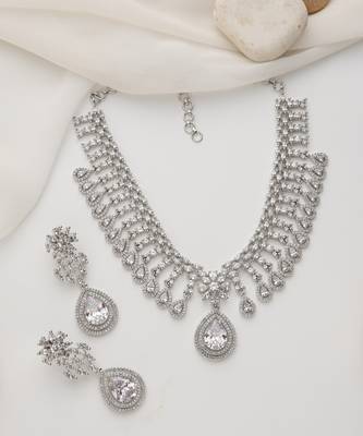 Silver plated American diamond Necklace set 4