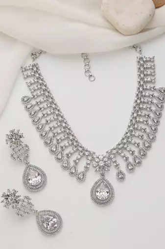 Silver plated American diamond Necklace set
