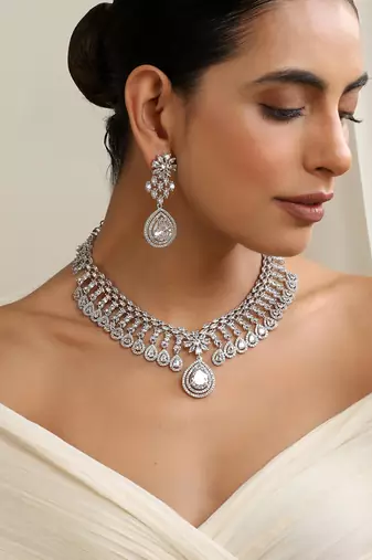 Silver plated American diamond Necklace set
