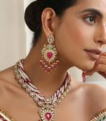 gold plated pink stone necklace set