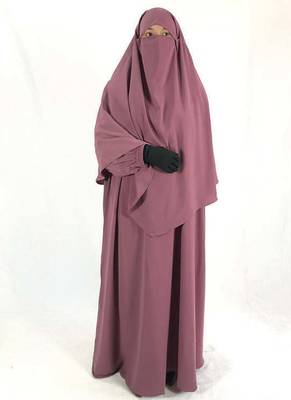 Premium Matching Dark Pink Baggy Abaya and Single Layer Khimar 1