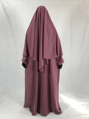 Premium Matching Dark Pink Baggy Abaya and Single Layer Khimar 2