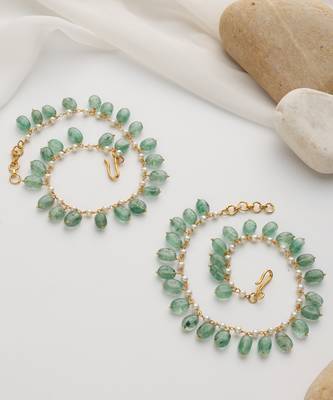 gold plated green stone anklet 2