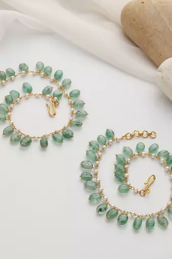 gold plated green stone anklet