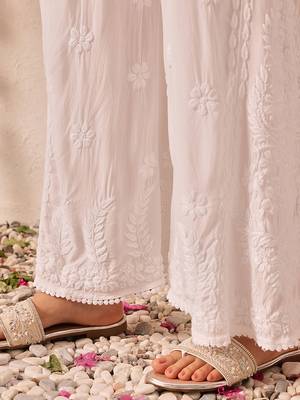 Hand embroidered white modal lucknowi chikankari palazzo 6