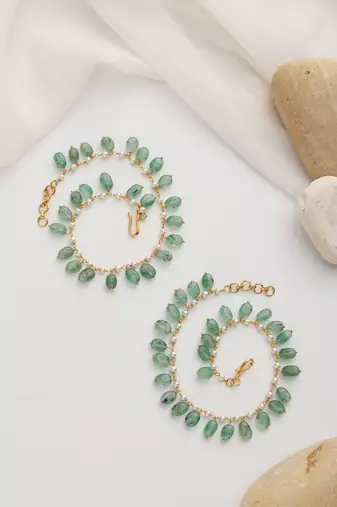 gold plated green stone anklet