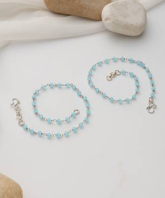 silver plated Blue beads anklet 2
