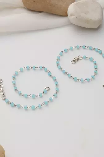 silver plated Blue beads anklet