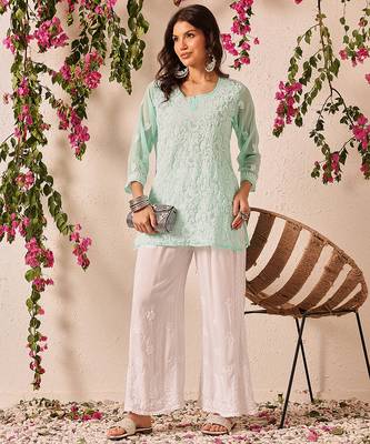 Hand embroidered white modal lucknowi chikankari palazzo 7