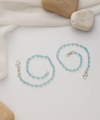 silver plated Blue beads anklet 4
