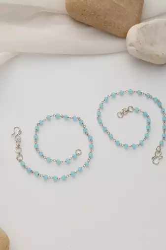 silver plated Blue beads anklet