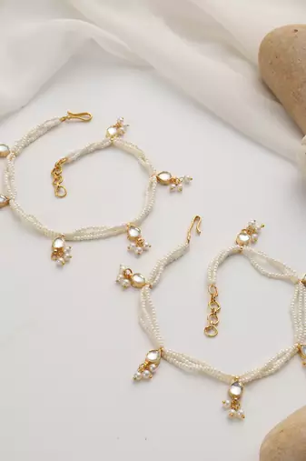 gold plated white pearls anklet