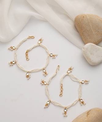 gold plated white pearls anklet 4