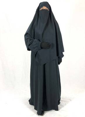 Modest Dark Grey Baggy Abaya and Matching Single-Layer Khimar Set | Full Modesty Daily Wear 1