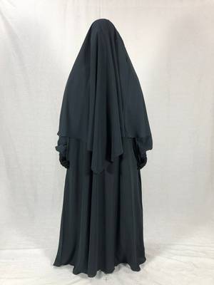 Modest Dark Grey Baggy Abaya and Matching Single-Layer Khimar Set | Full Modesty Daily Wear 2