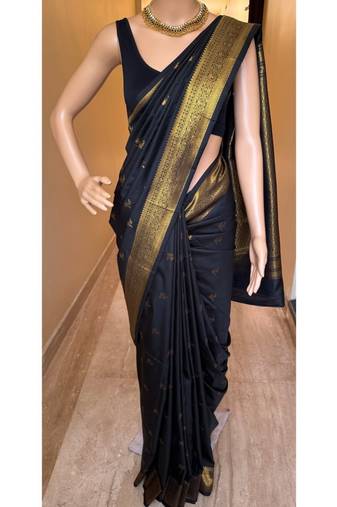 Black silk blend saree with blouse