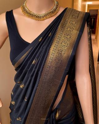 Black silk blend saree with blouse 2