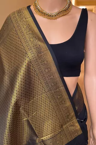 Black silk blend saree with blouse