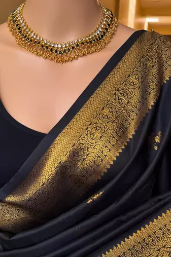 Black silk blend saree with blouse