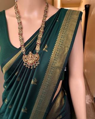 Green silk blend saree with blouse 3