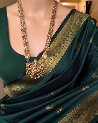 Green silk blend saree with blouse 5