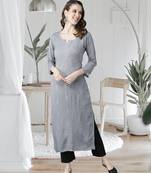 hand embroidered grey viscose georgette lucknowi chikankari straight kurta