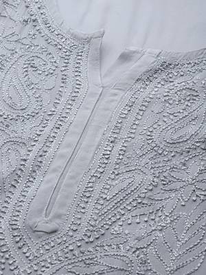 hand embroidered grey viscose georgette lucknowi chikankari straight kurta 5