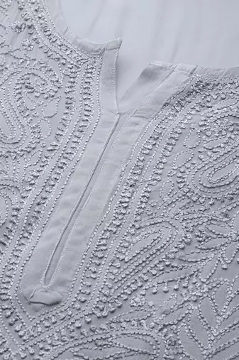 hand embroidered grey viscose georgette lucknowi chikankari straight kurta