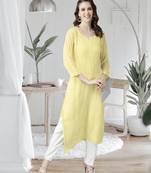 hand embroidered yellow viscose georgette lucknowi chikankari straight kurta