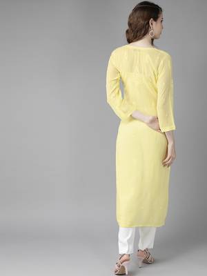 hand embroidered yellow viscose georgette lucknowi chikankari straight kurta 2