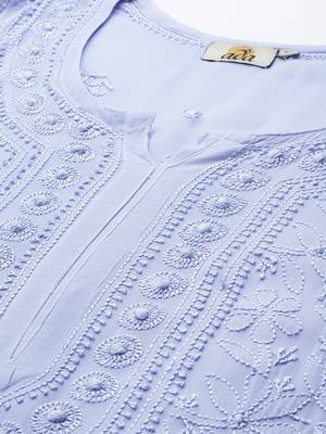 Hand embroidered blue viscose georgette lucknowi chikankari straight kurta 5