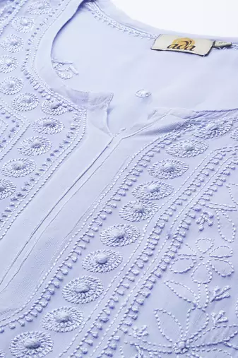 Hand embroidered blue viscose georgette lucknowi chikankari straight kurta