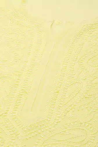 hand embroidered yellow viscose georgette lucknowi chikankari straight kurta
