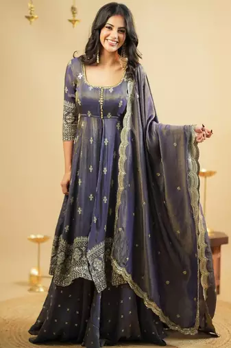 Dual Tone LIGHT PURPLE EMBROIDERY WORK Suit Set