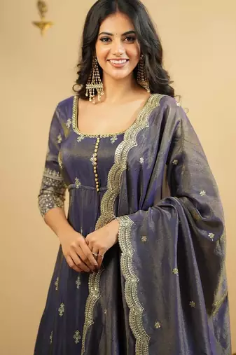 Dual Tone LIGHT PURPLE EMBROIDERY WORK Suit Set