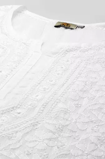 Hand embroidered white  kota lucknow chikankari straight kurta with slip