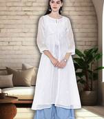 Hand embroidered white kota lucknowi chikankari a-line kurta