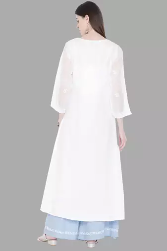 Hand embroidered white kota lucknowi chikankari a-line kurta