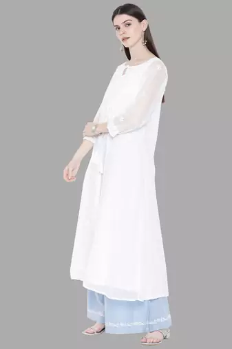 Hand embroidered white kota lucknowi chikankari a-line kurta