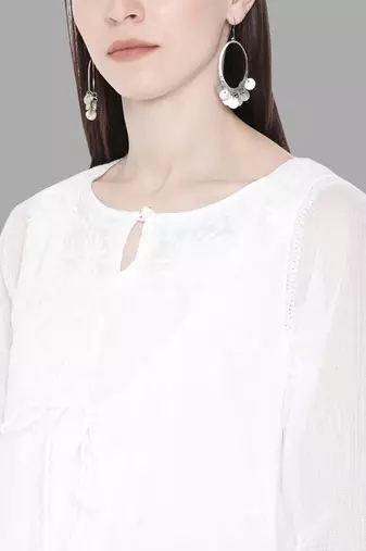 Hand embroidered white kota lucknowi chikankari a-line kurta