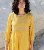 Mustard Multicolor embroidery Kurti with Slip