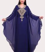 Navy-Blue Stitched Designer Kaftan Dress with Traditional Handwork Designs