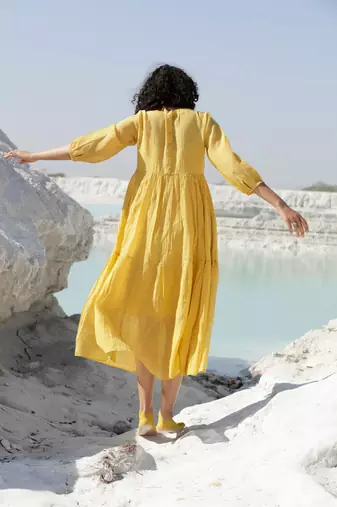 Mustard Multicolor embroidery Kurti with Slip