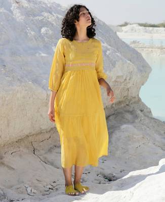 Mustard Multicolor embroidery Kurti with Slip 4