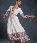 white color linen fabric cord set