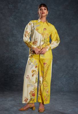 Adorable yellow floral printed linen casual wear co-ord set 1