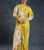 Adorable yellow floral printed linen casual wear co-ord set